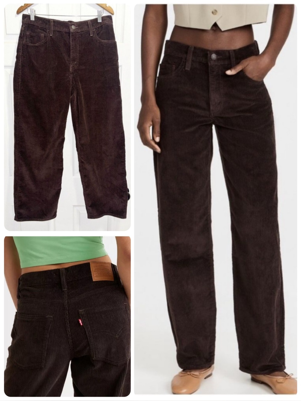 Levi's Baggy Dad Corduroy Pants Chocolate Brown Loose Straight Leg Jeans Size 29